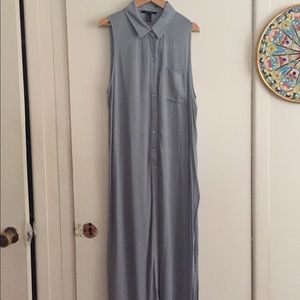 Blue grey long drape sleeveless shirt tunic